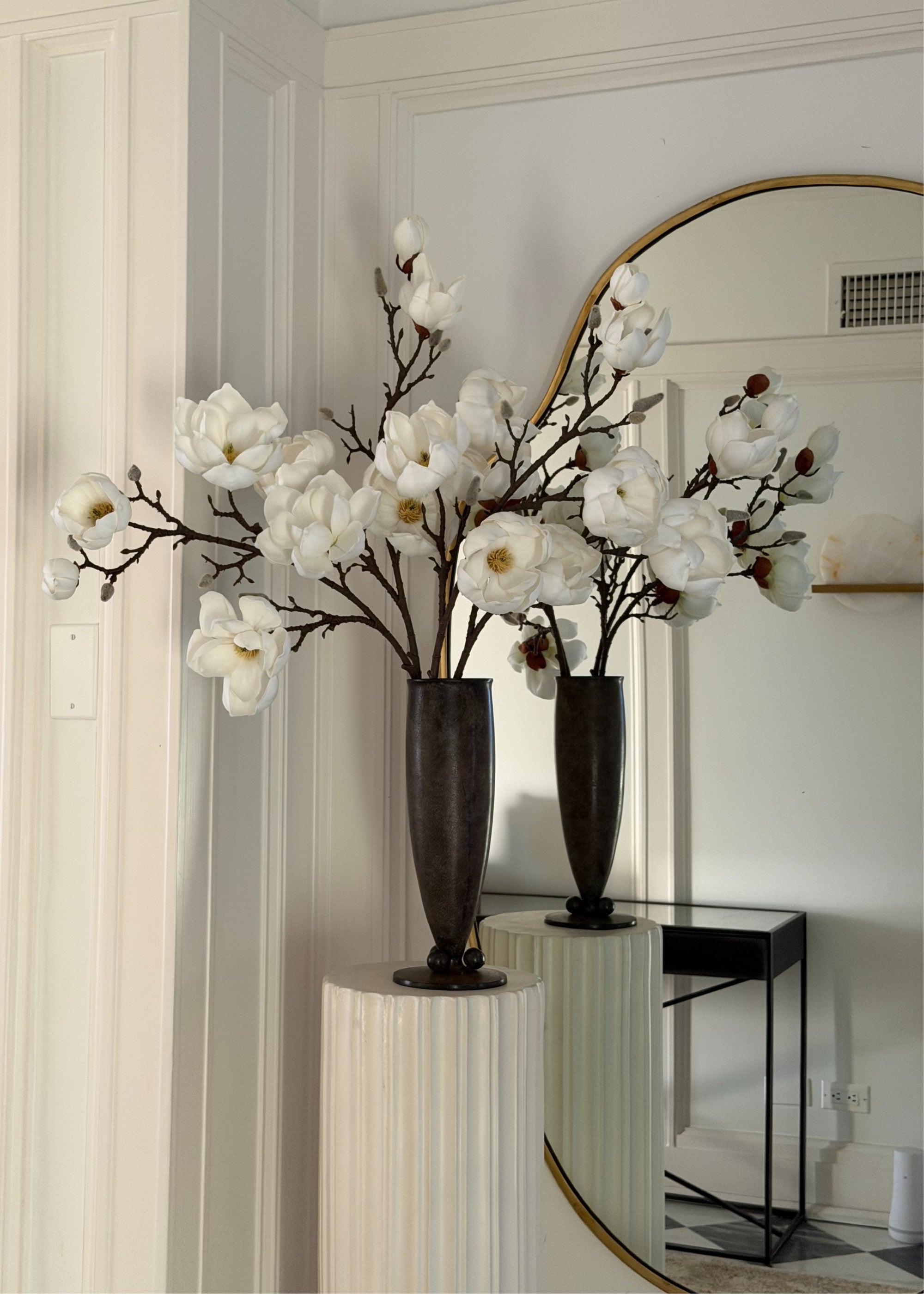 Artificial Magnolia Flower Branch in White - 39"