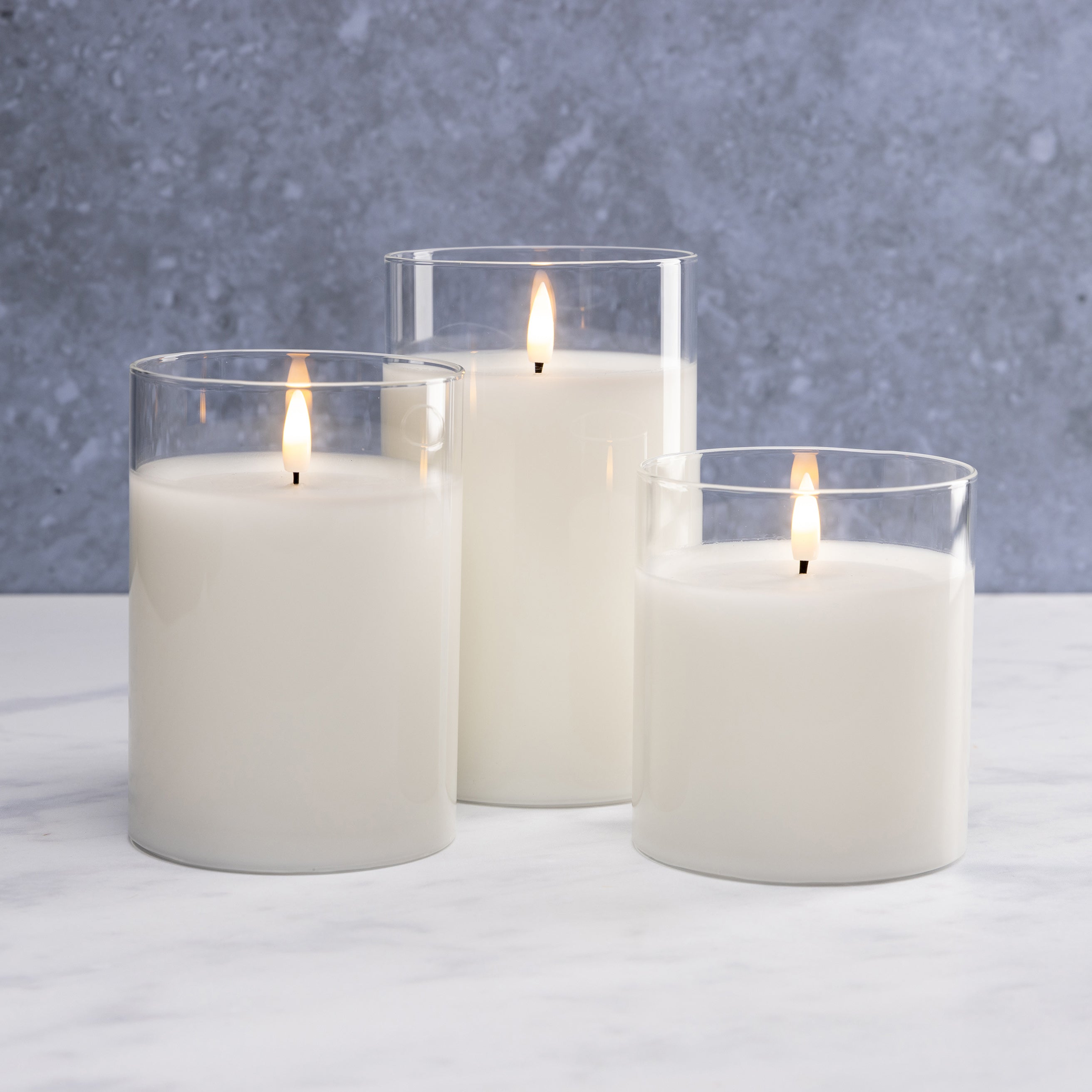 White Pillar Flameless LED Glass Candle (Set of 3)
