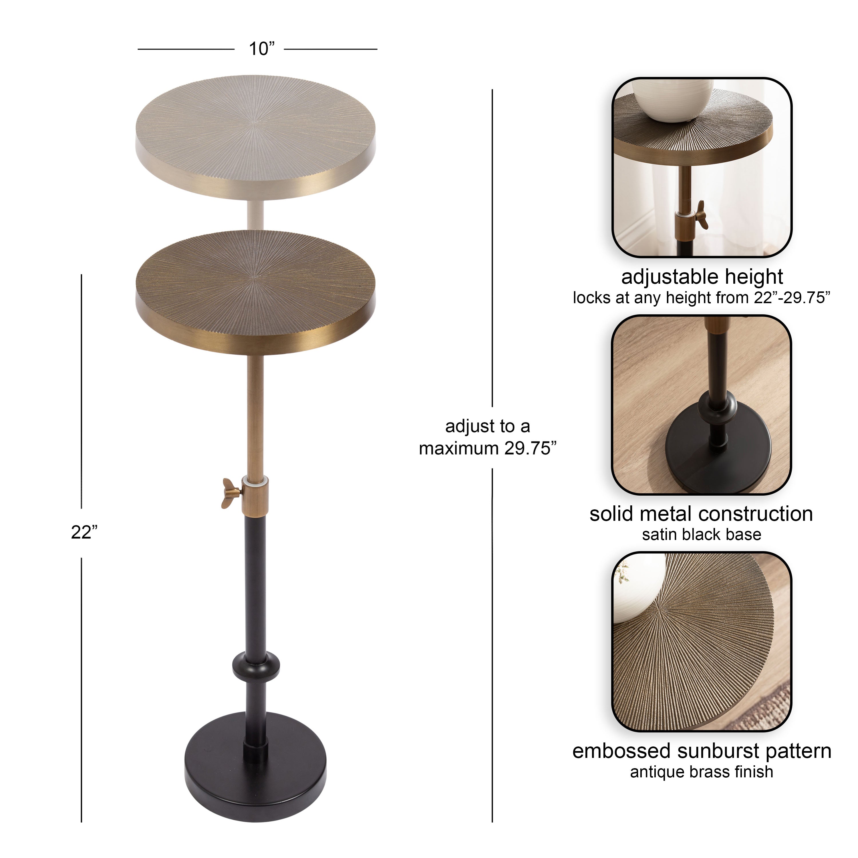 Engles Adjustable Embossed Metal Table and Plant Stand