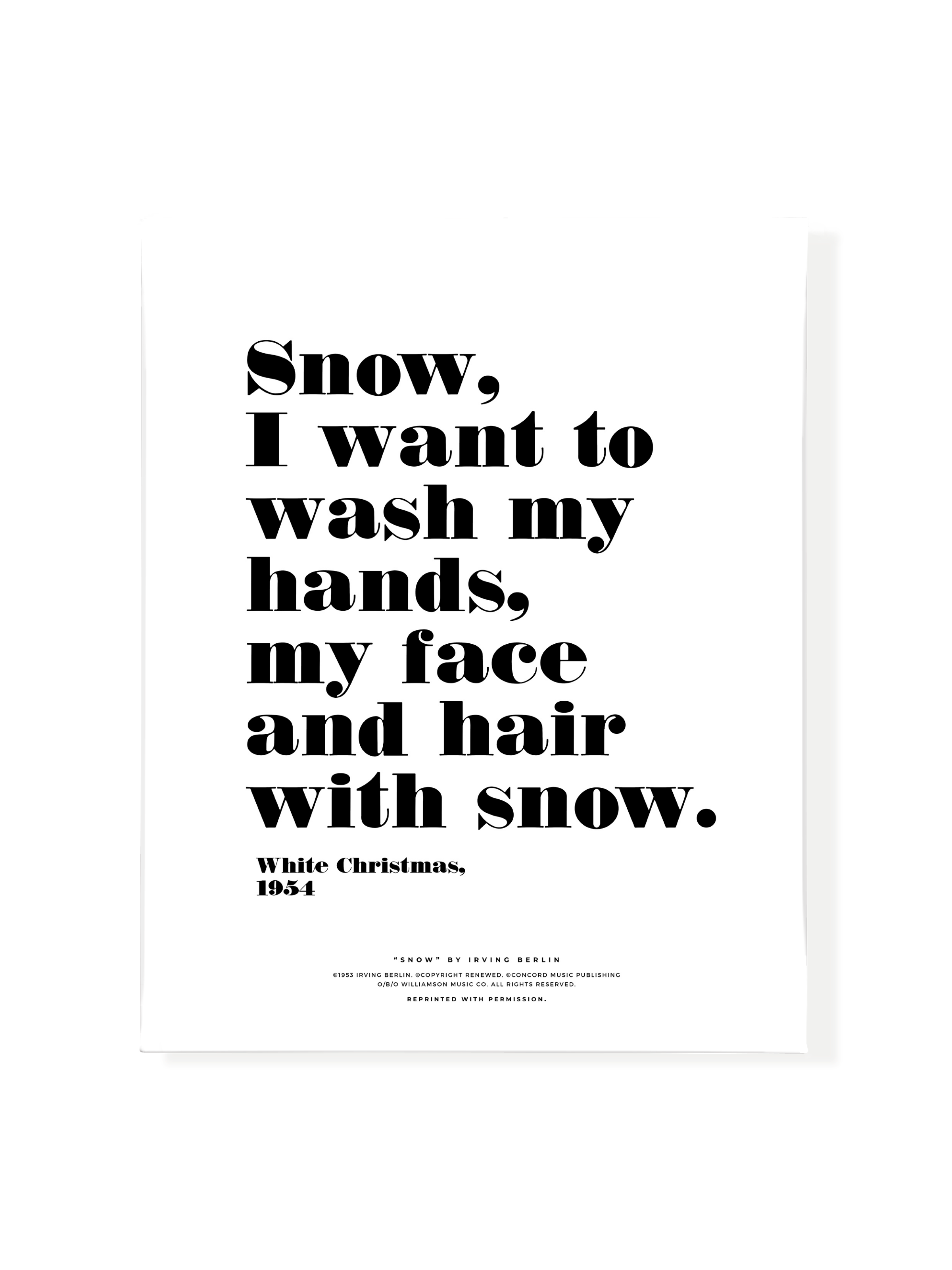 Snow Snow Snow in Typography | Pure White | Canvas