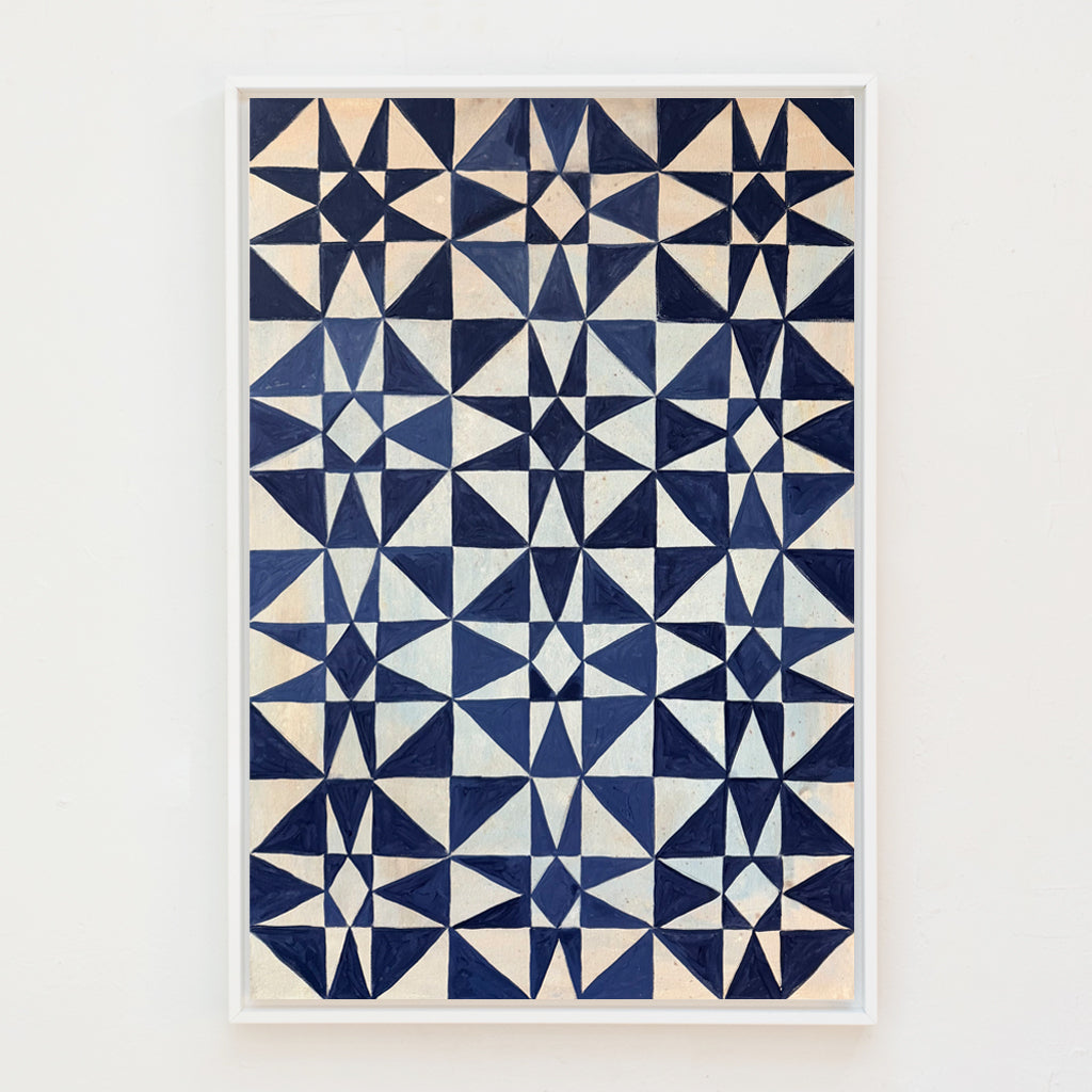 Indigo Star Quilt Canvas Art. Rectangle