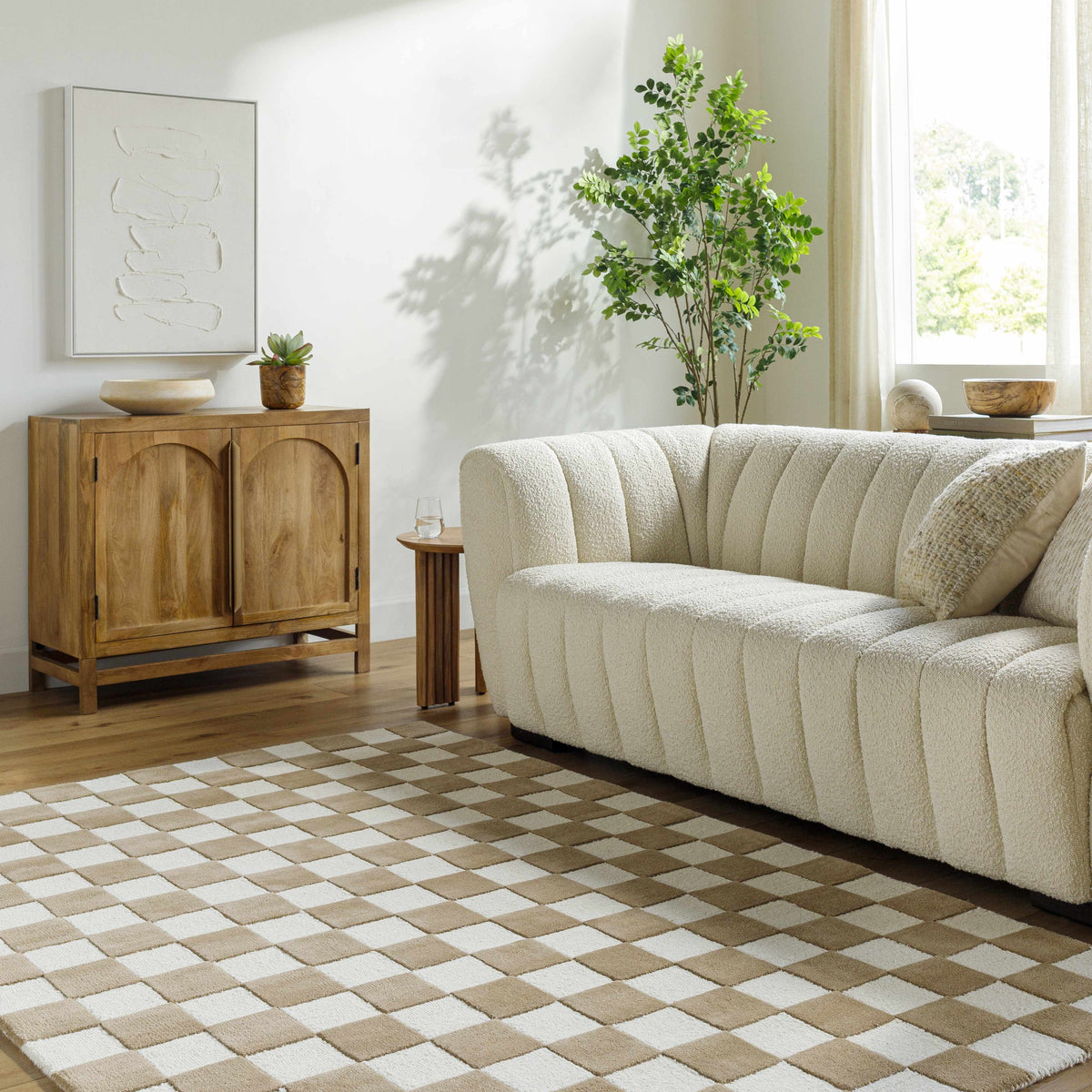 Timin Brown Checkered Wool Area Carpet - Clearance