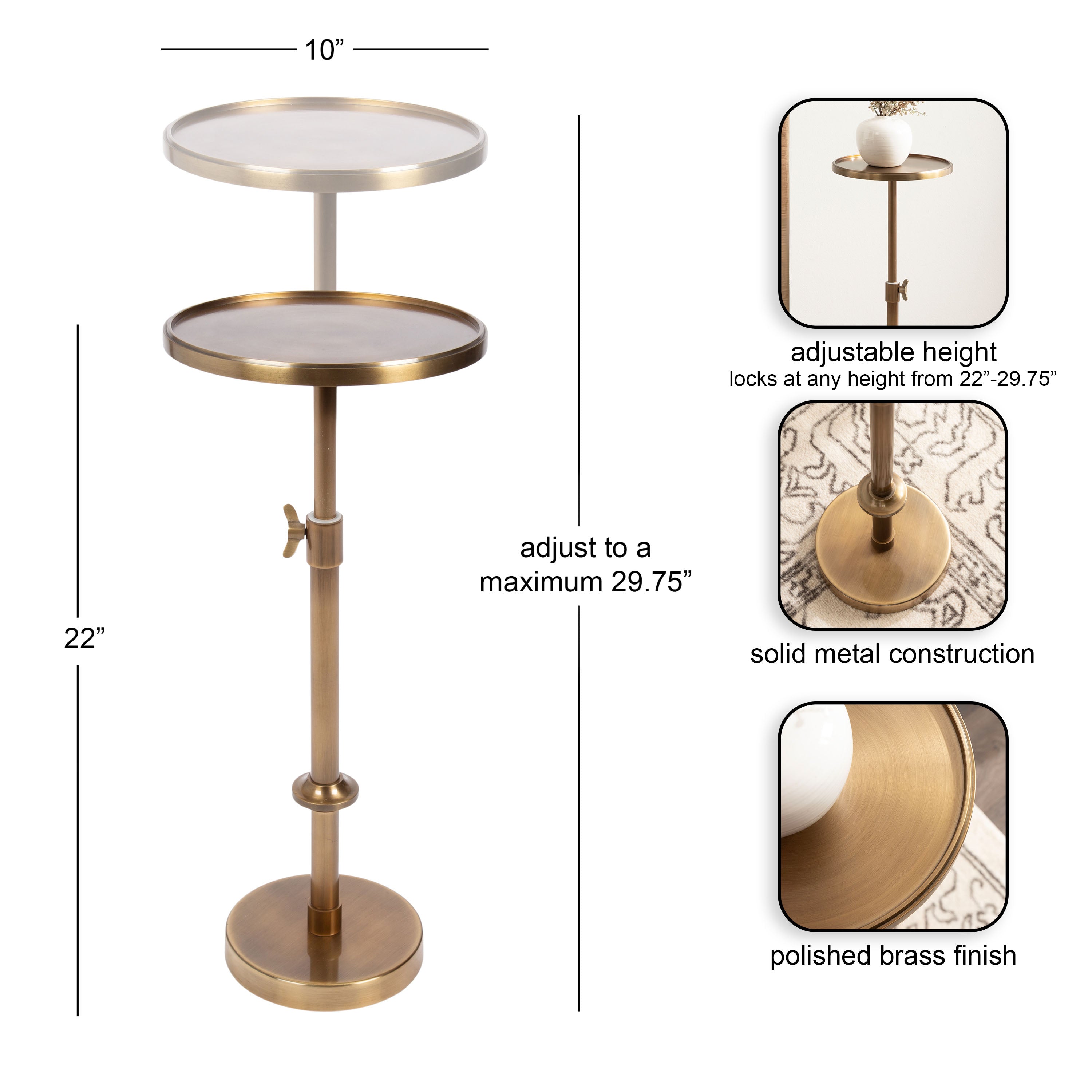 Engles Adjustable Polished Metal Table and Plant Stand
