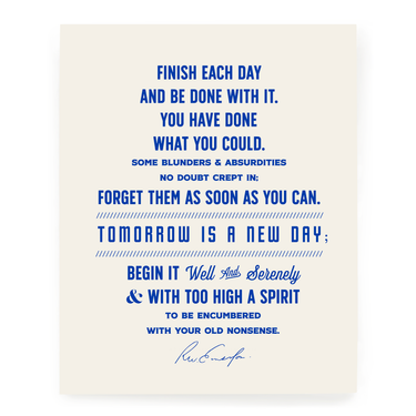 Finish Each Day (Emerson) in Type | Alabaster & Cobalt | Art Print