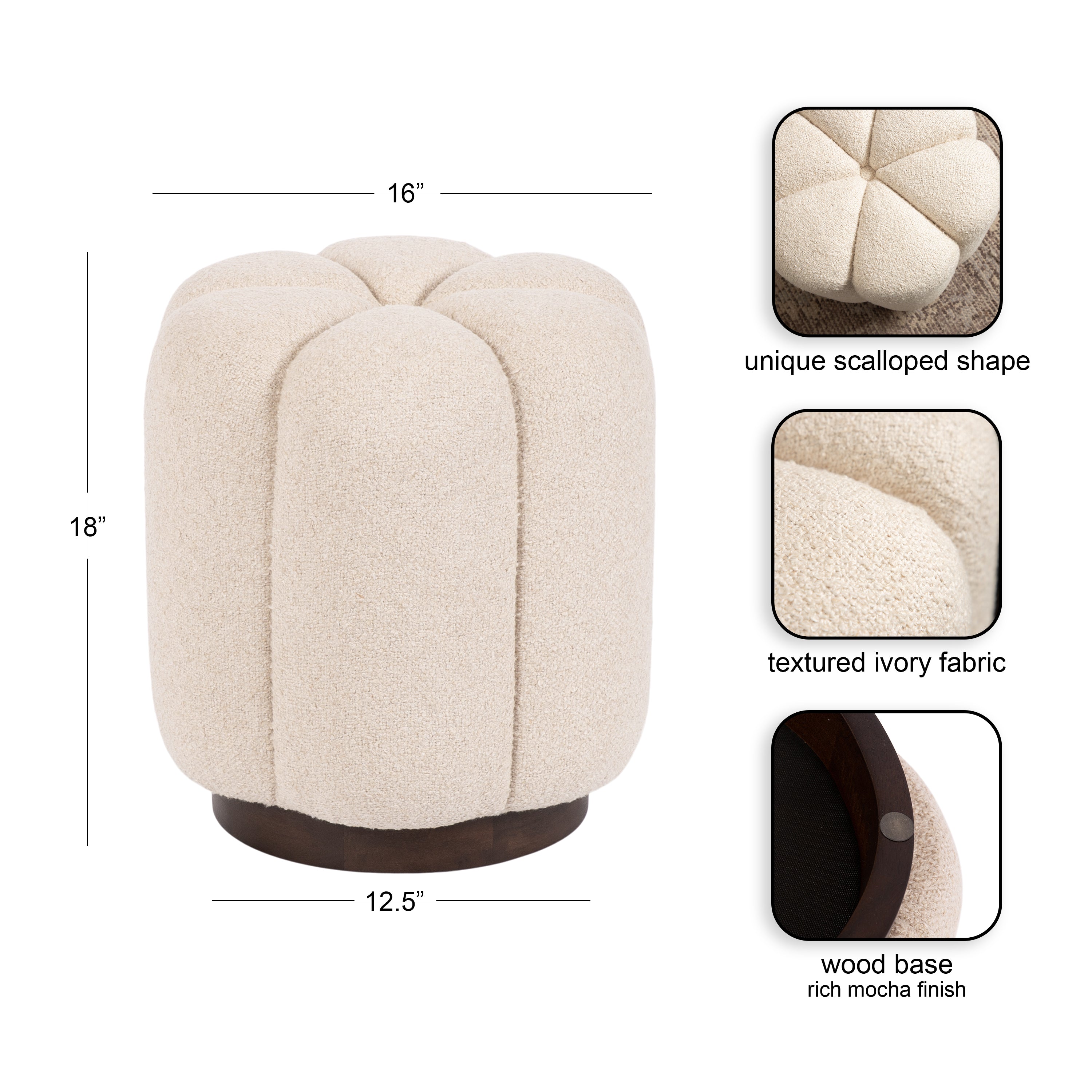 Lucida Round Tufted Ottoman Fabric and Wood