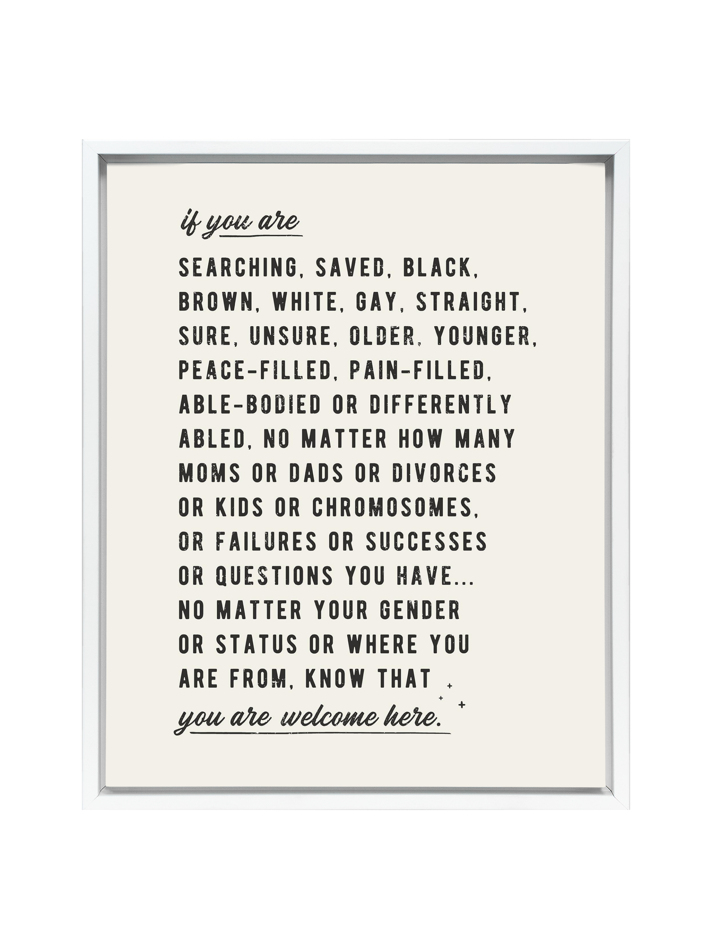 Welcome Here Manifesto in Type | Alabaster | Canvas