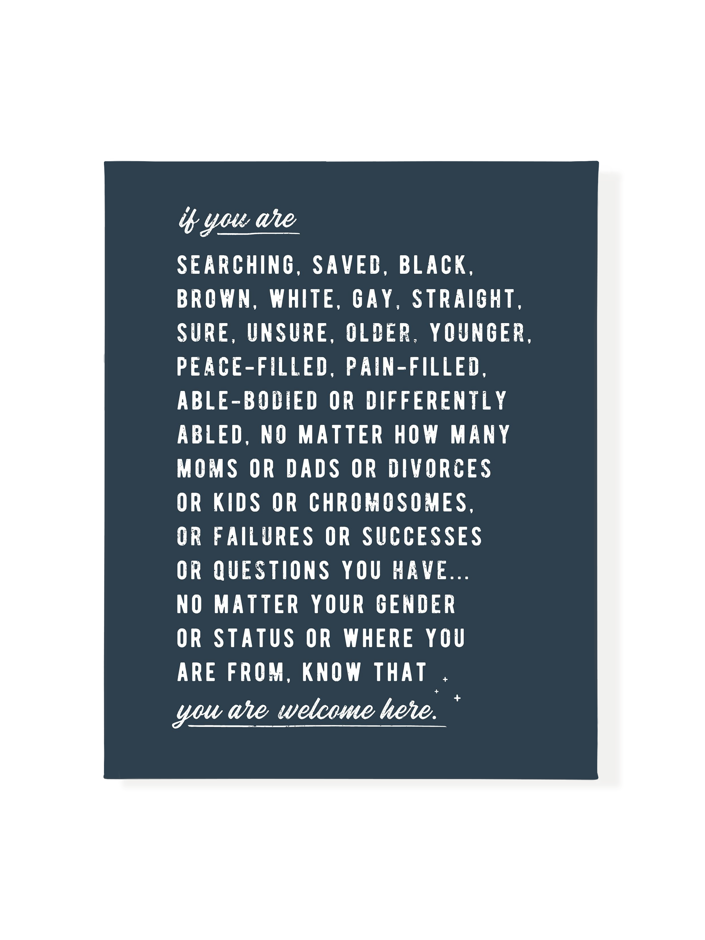 Welcome Here Manifesto in Type | Interior Navy | Canvas
