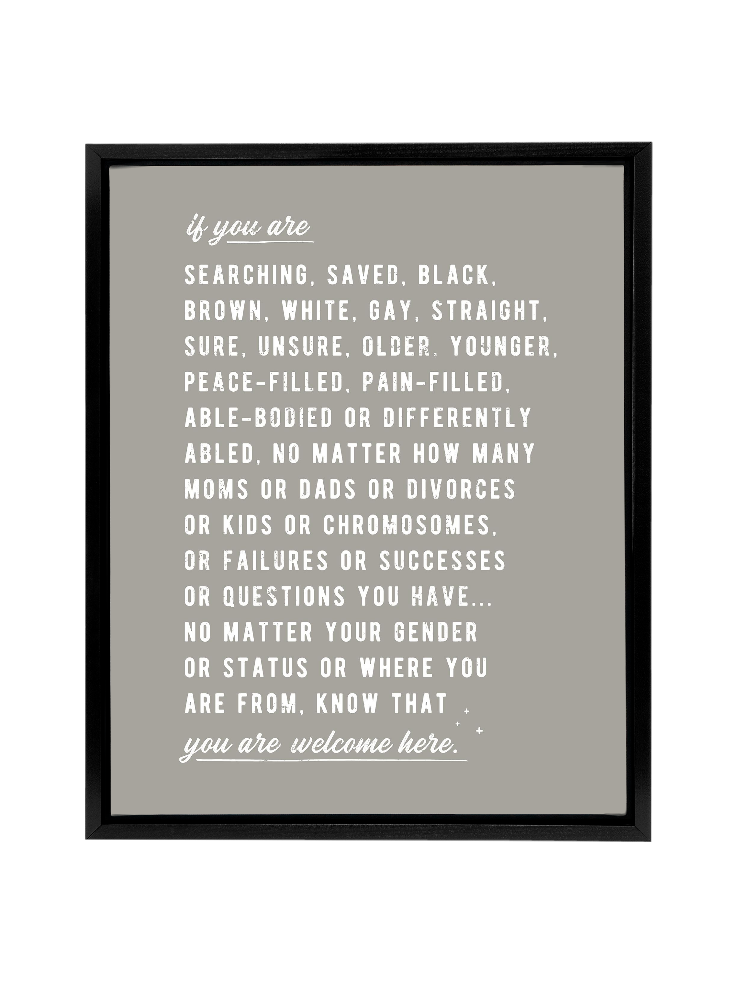 Welcome Here Manifesto in Type | Warm Grey | Canvas