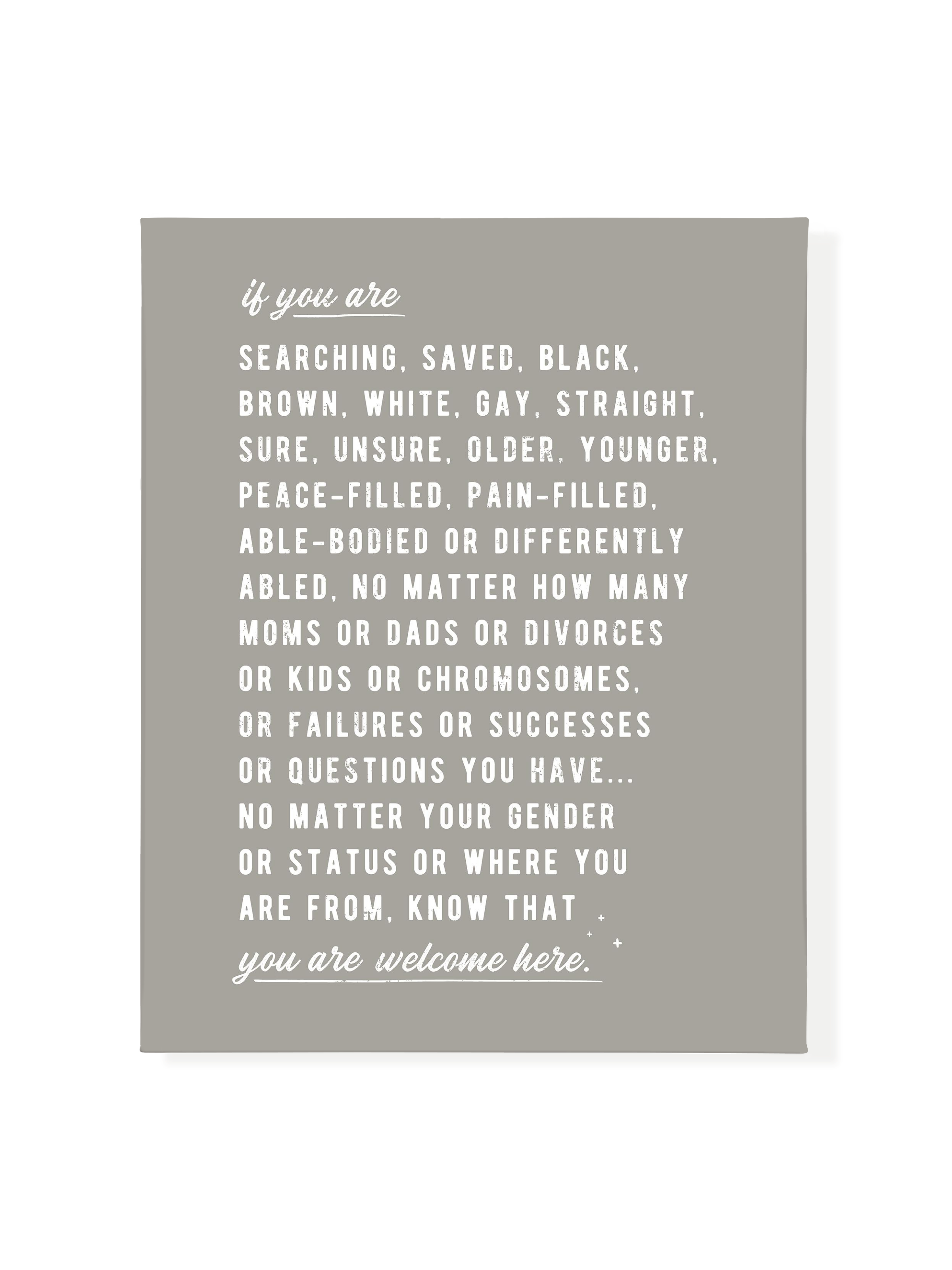 Welcome Here Manifesto in Type | Warm Grey | Canvas