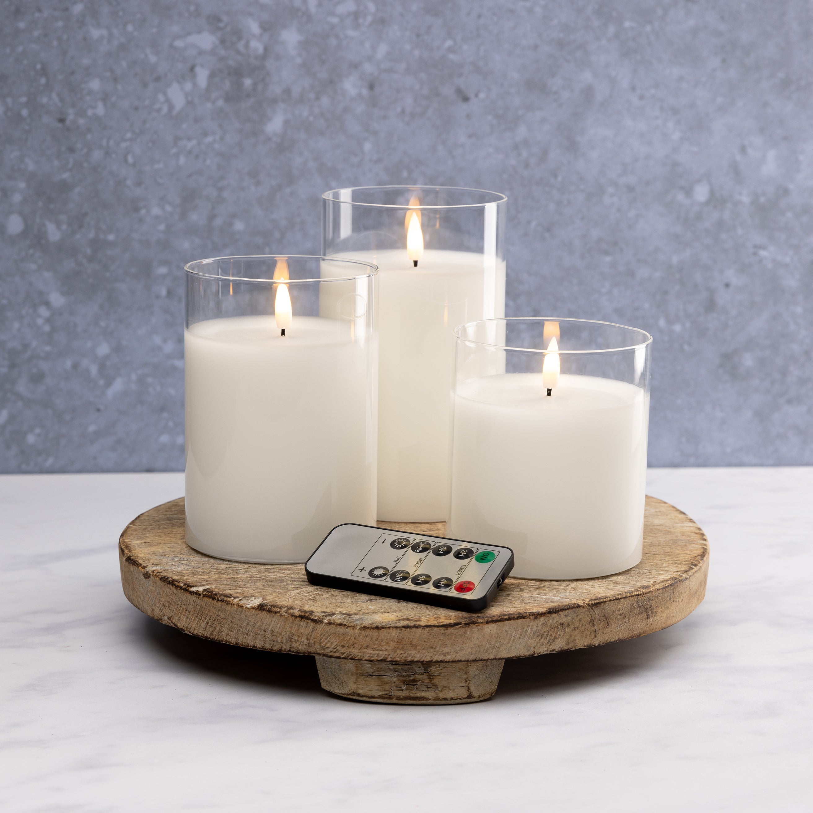 White Pillar Flameless LED Glass Candle (Set of 3)