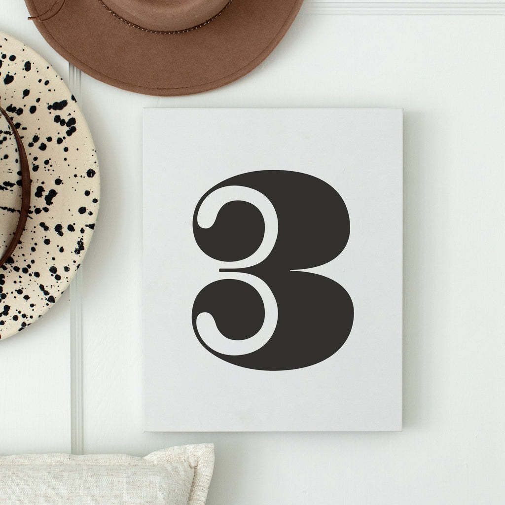 mid century numbers (no. 3) unframed canvas, size 11 x 14