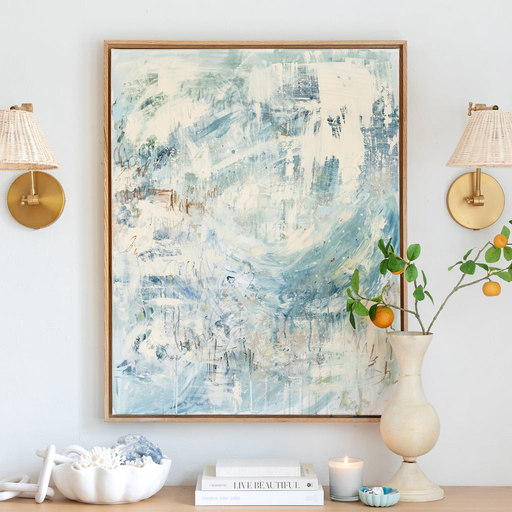 acid washed canvas print framed in gallery natural, size 30 x 38