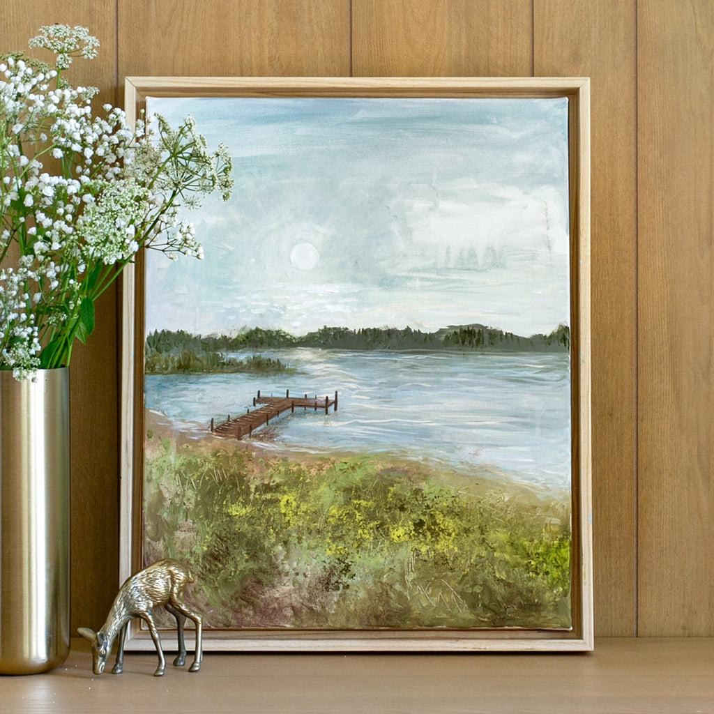 magic hour at the dock framed in gallery natural, size 16 x 20