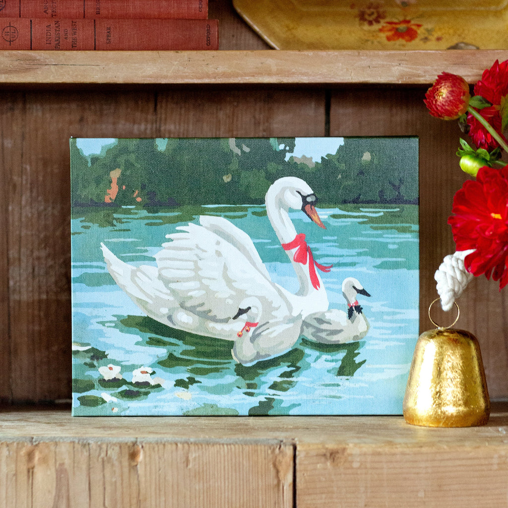 swans a swimming paint by number unframed canvas, size 14 x 11