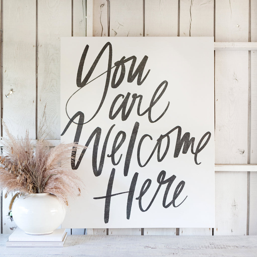 unframed you are welcome here lettering in alabaster, size 40 x 50