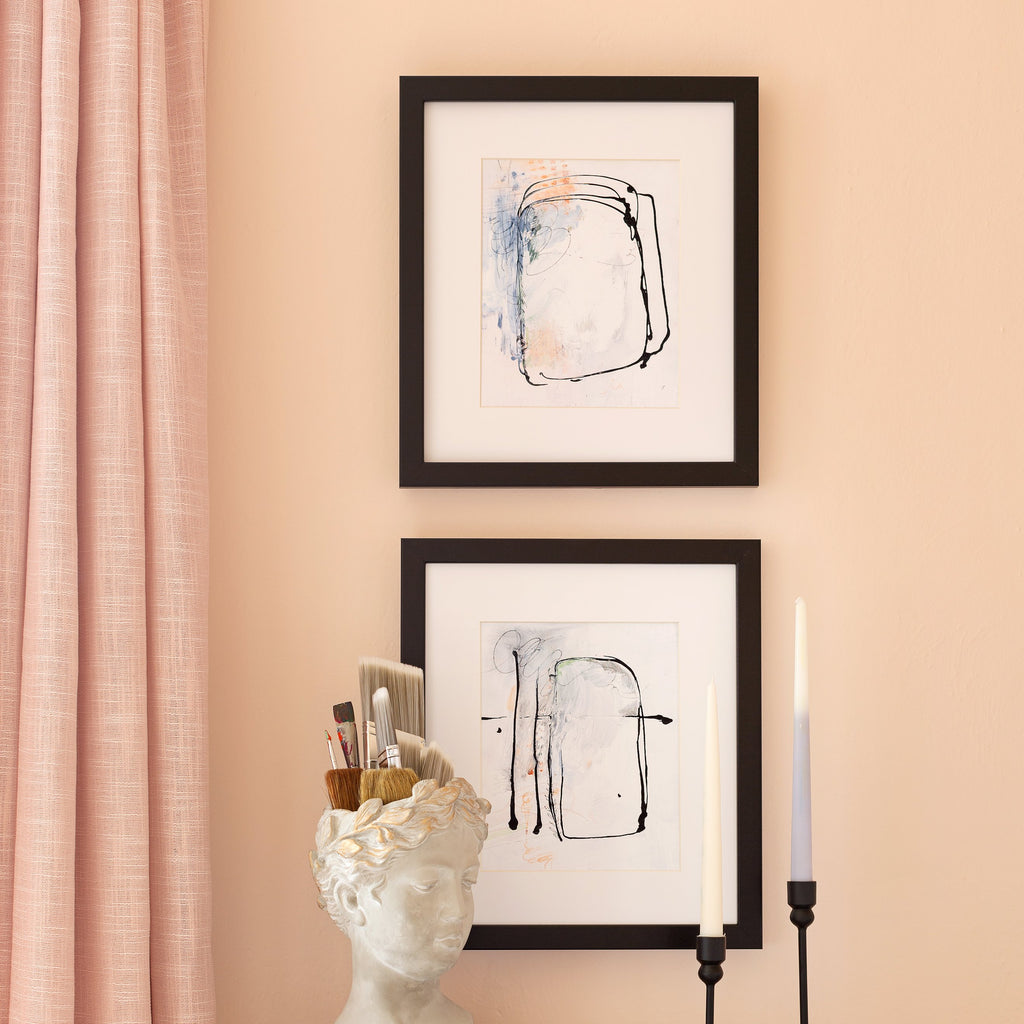framed art prints of dreamy mod, no. 1 and no.2  in simple black frames, size 8x10