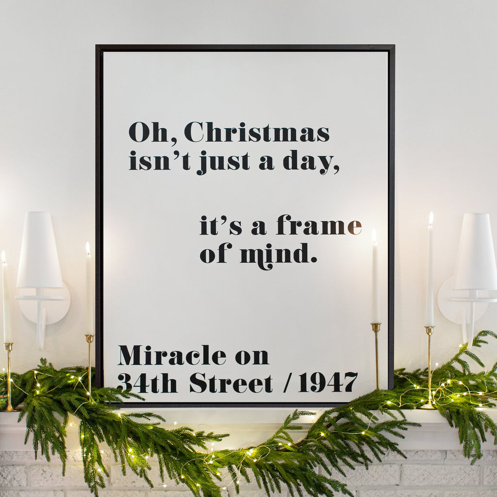 christmas isn't just a day canvas in white framed in gallery black, size 30 x 38