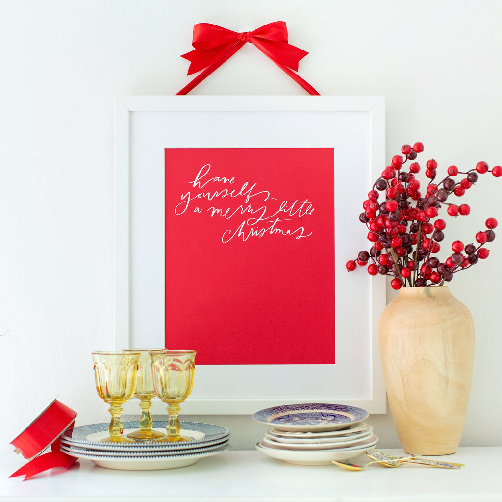 have yourself a merry little christmas in candy red framed art print in white, size 11 x 14