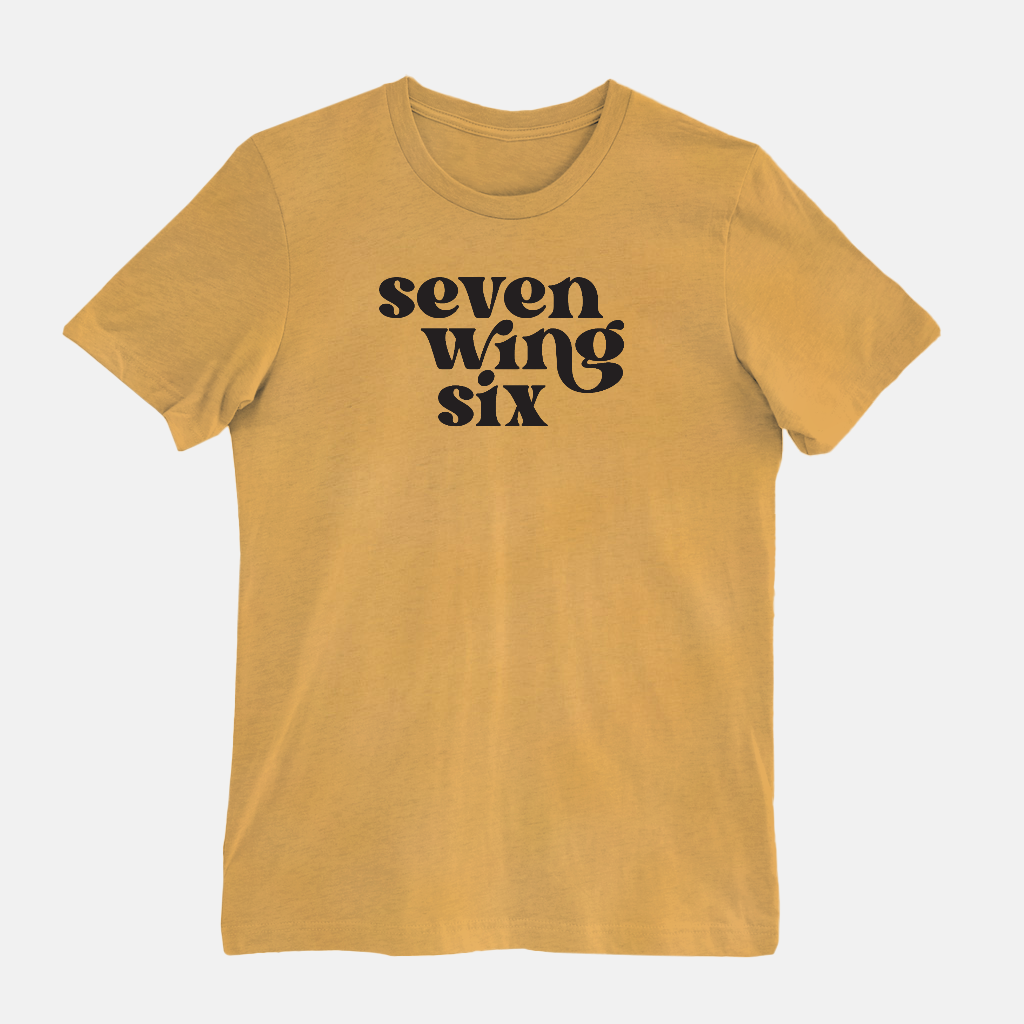 enneagram number typography in heather mustard, seven wing six