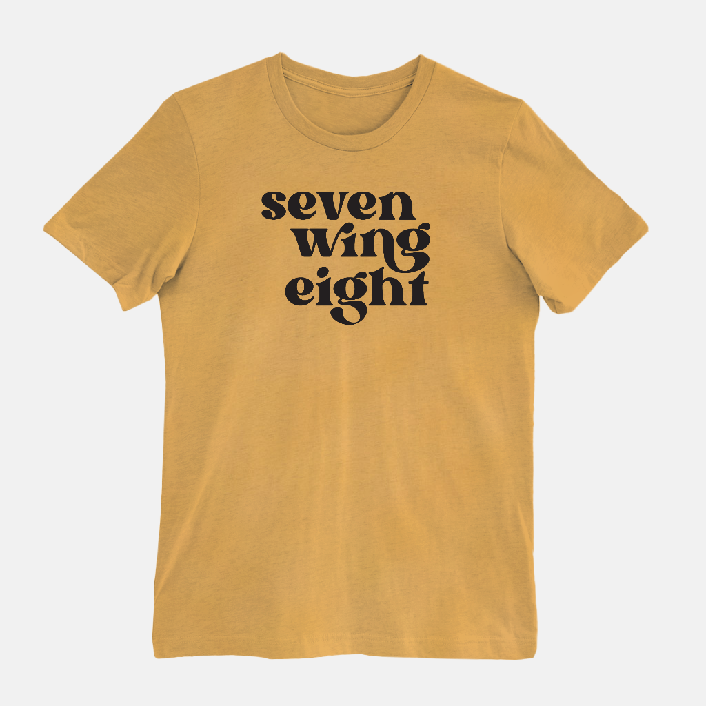 enneagram number typography in heather mustard, seven wing eight
