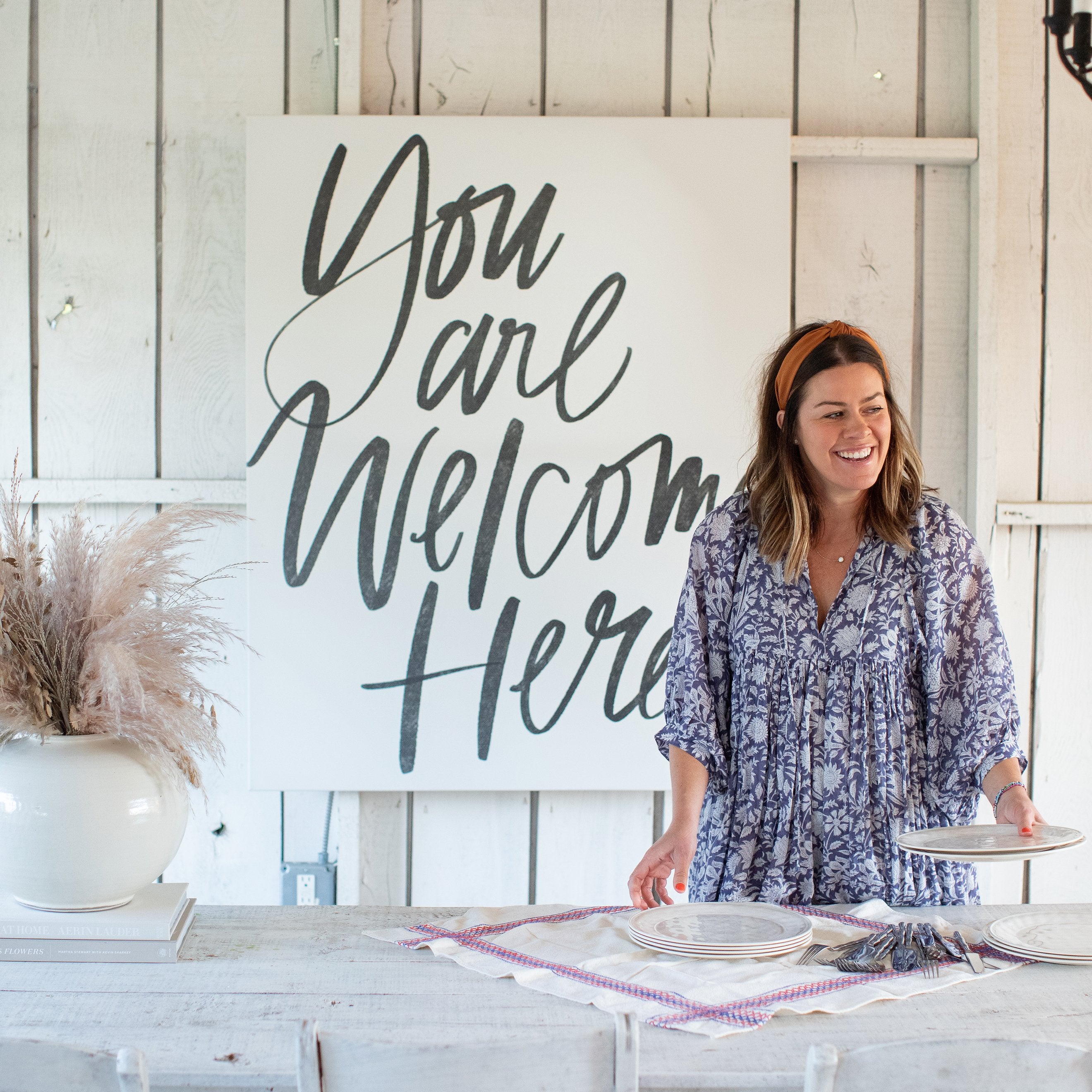 Unframed You Are Welcome Here Lettering unframed canvas in Alabaster, size 40 x 50