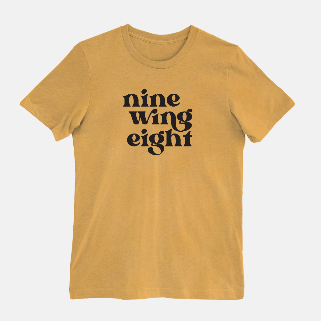 enneagram number typography in heather mustard, nine wing eight
