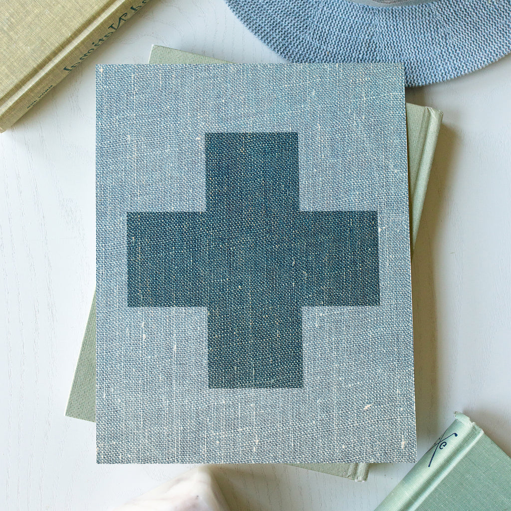 art print of chambray cross in navy, size 8 x 10