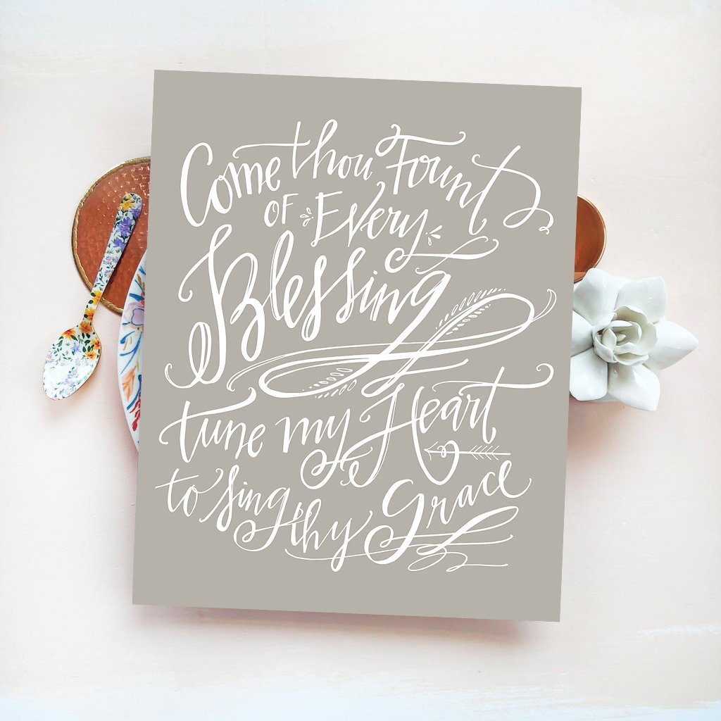 art print of come thou fount in warm grey, size 8 x 10