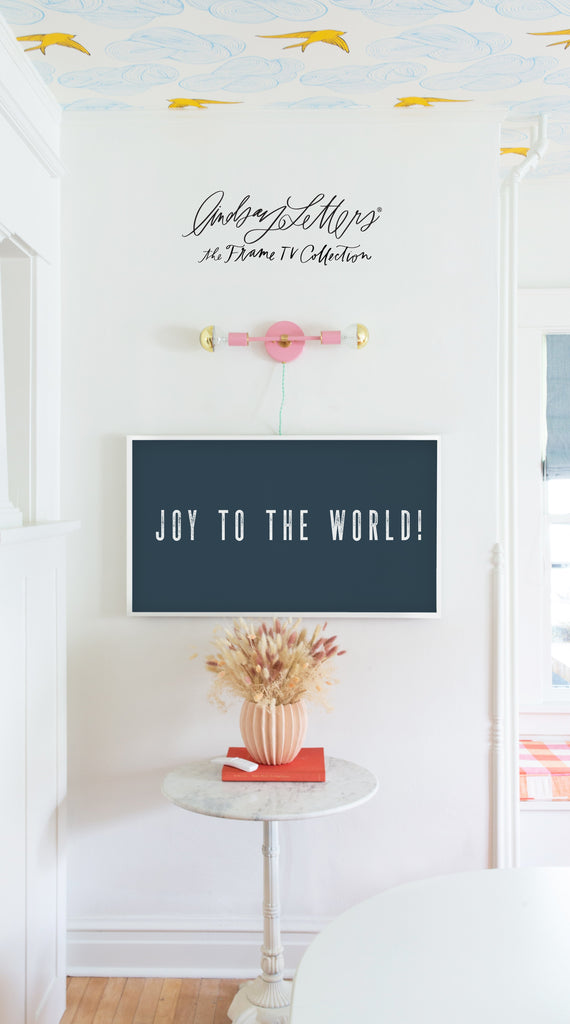 joy to the world in interior navy | lindsay letters frame tv collection