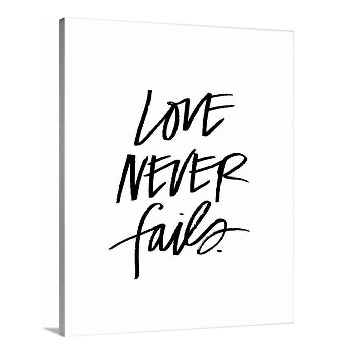 love never fails in white | warehouse canvas sign