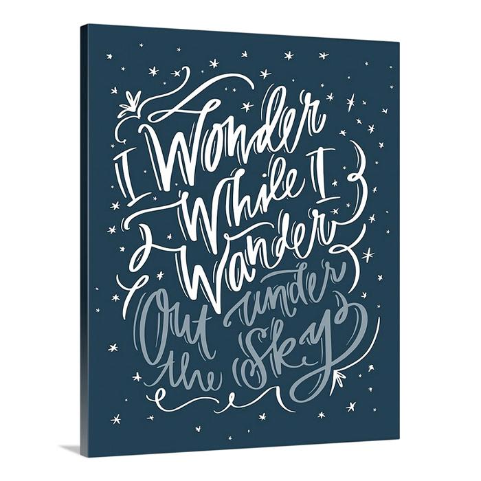 wonder while i wander in interior navy | warehouse canvas sign