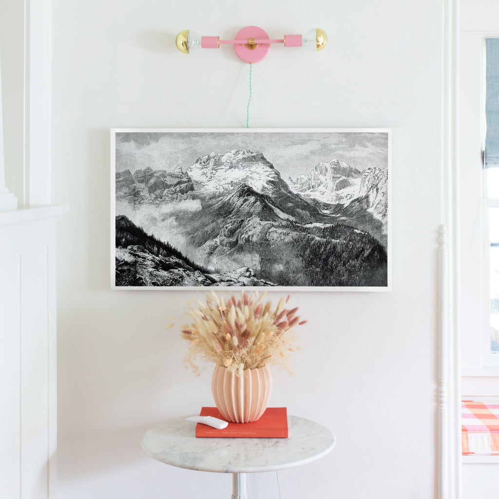 mountain view engraving, vintage | frame tv art design
