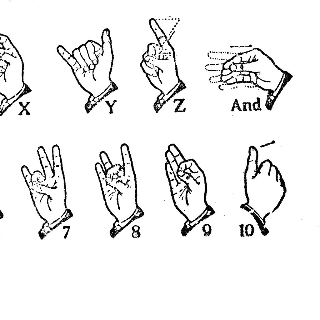 american sign language alphabet design details in black
