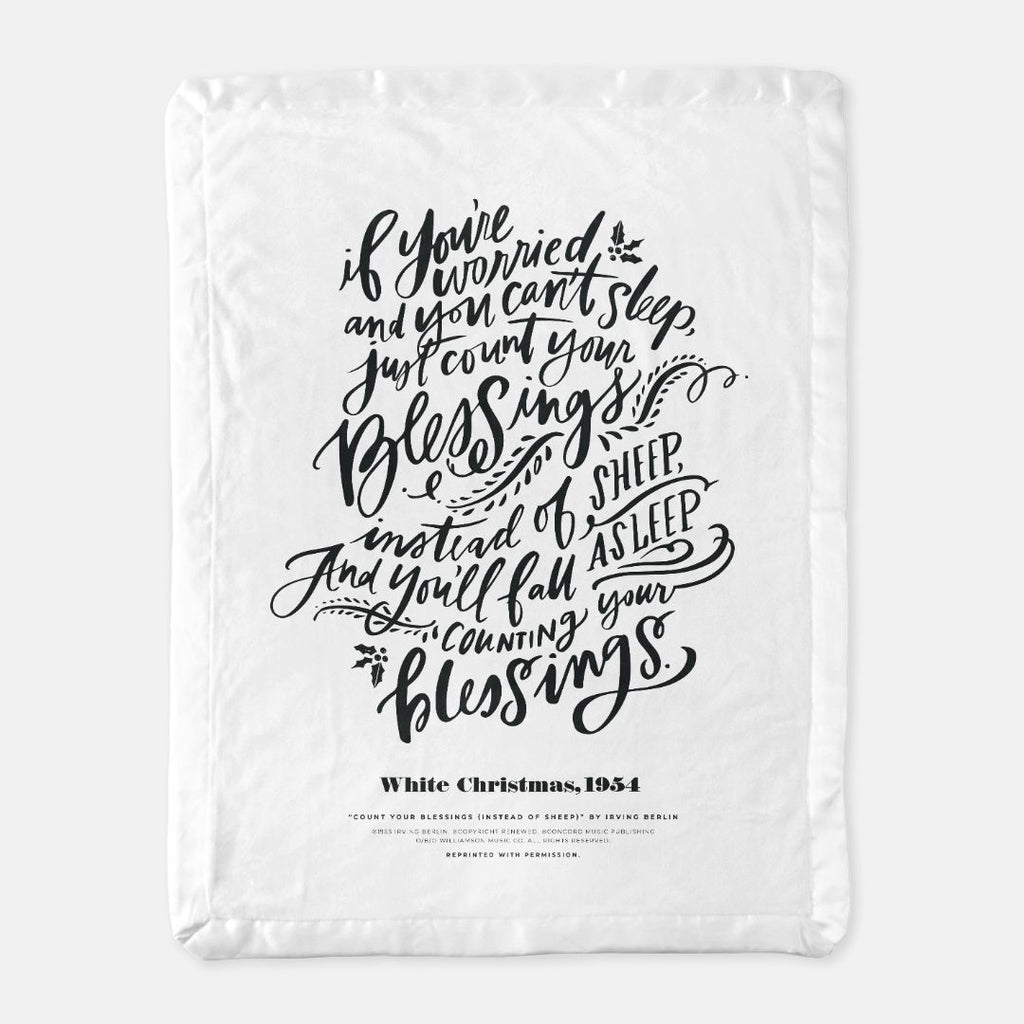 count your blessings satin trimmed blanket in white, size 29 x 39