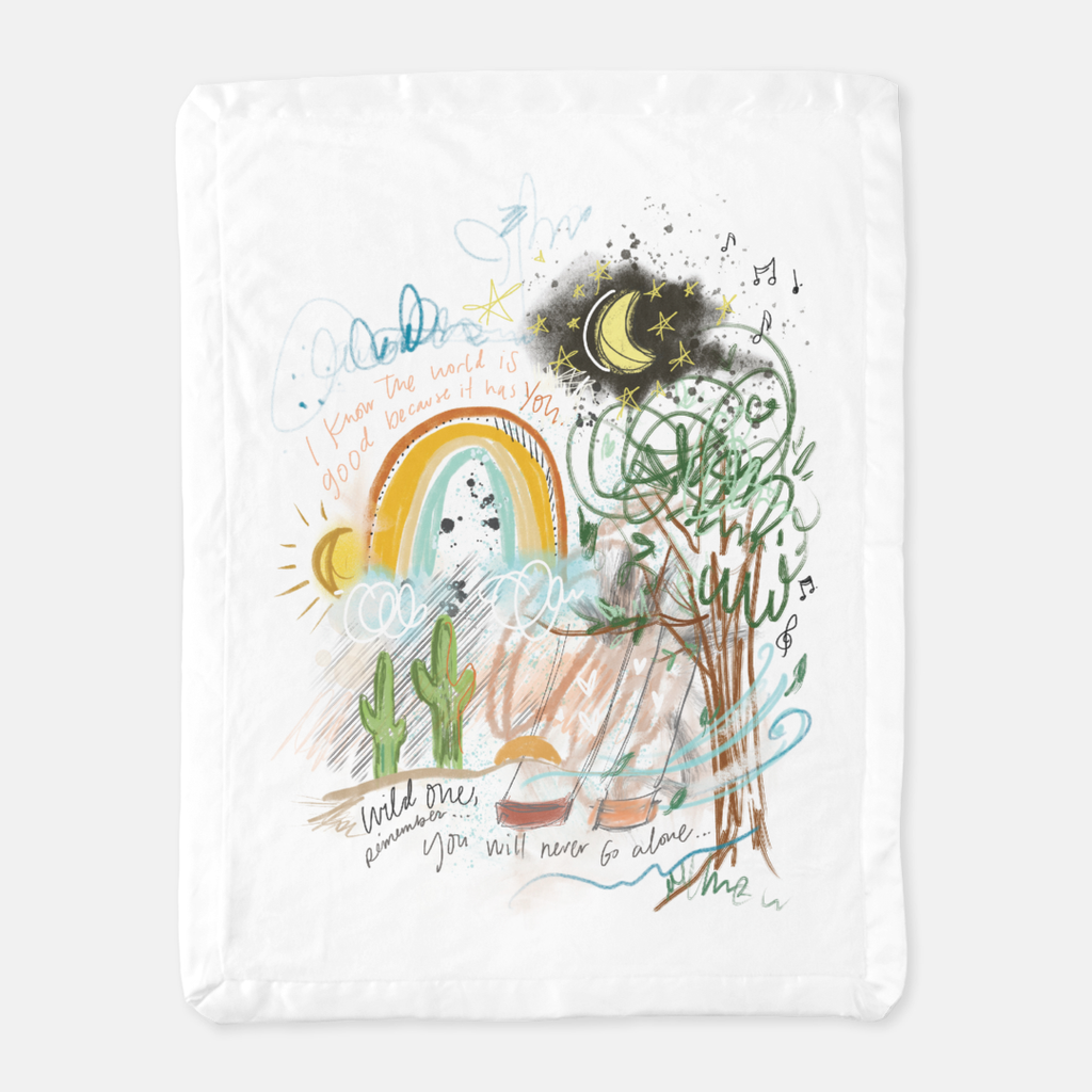 wild daydream satin edged baby blanket design, 29 x 39