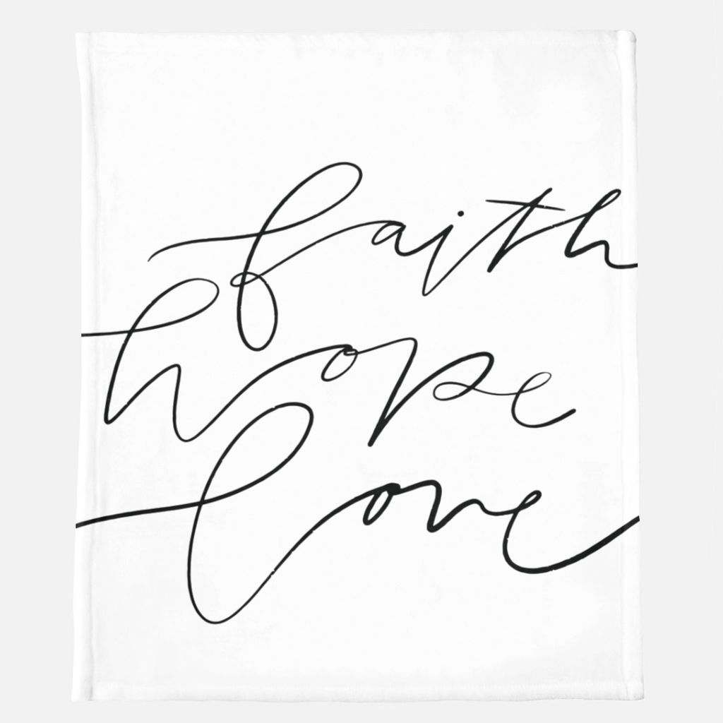 faith, hope, love blanket in white, size 50 x 60