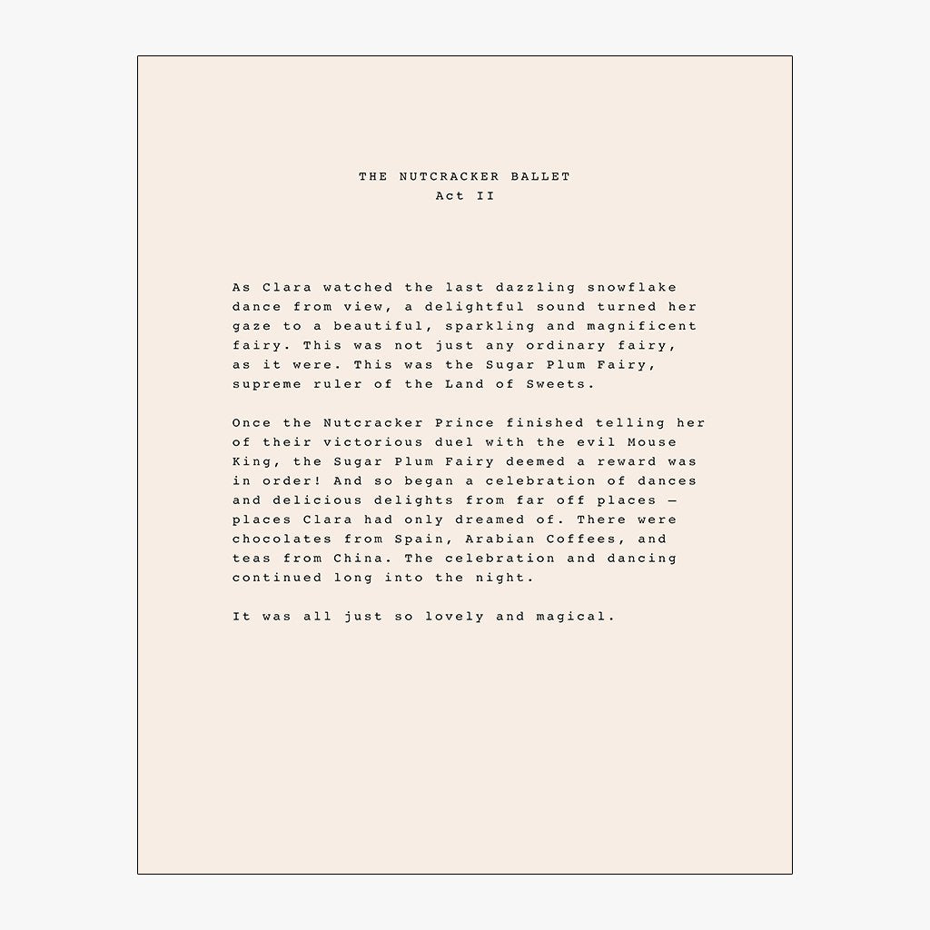 The Nutcracker Story Act II Download Design with Black Text on a Soft Blush-Taupe Background