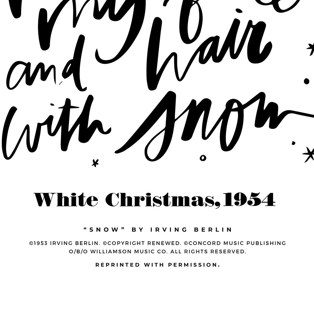 snow calligraphy design details in white