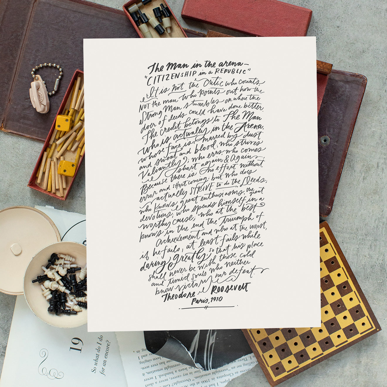 art print of Man In The Arena Lettering edition in Alabaster, size 8 x 10