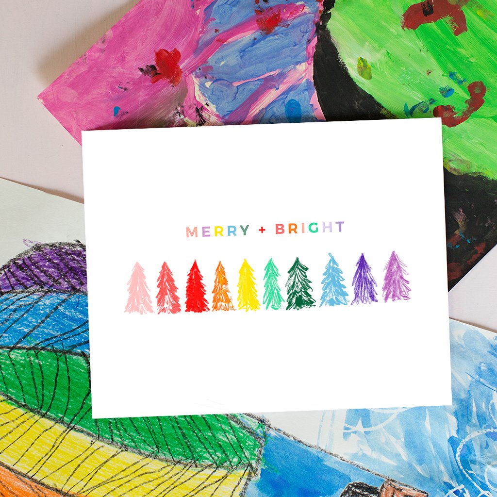 merry & bright rainbow trees download print in horizontal