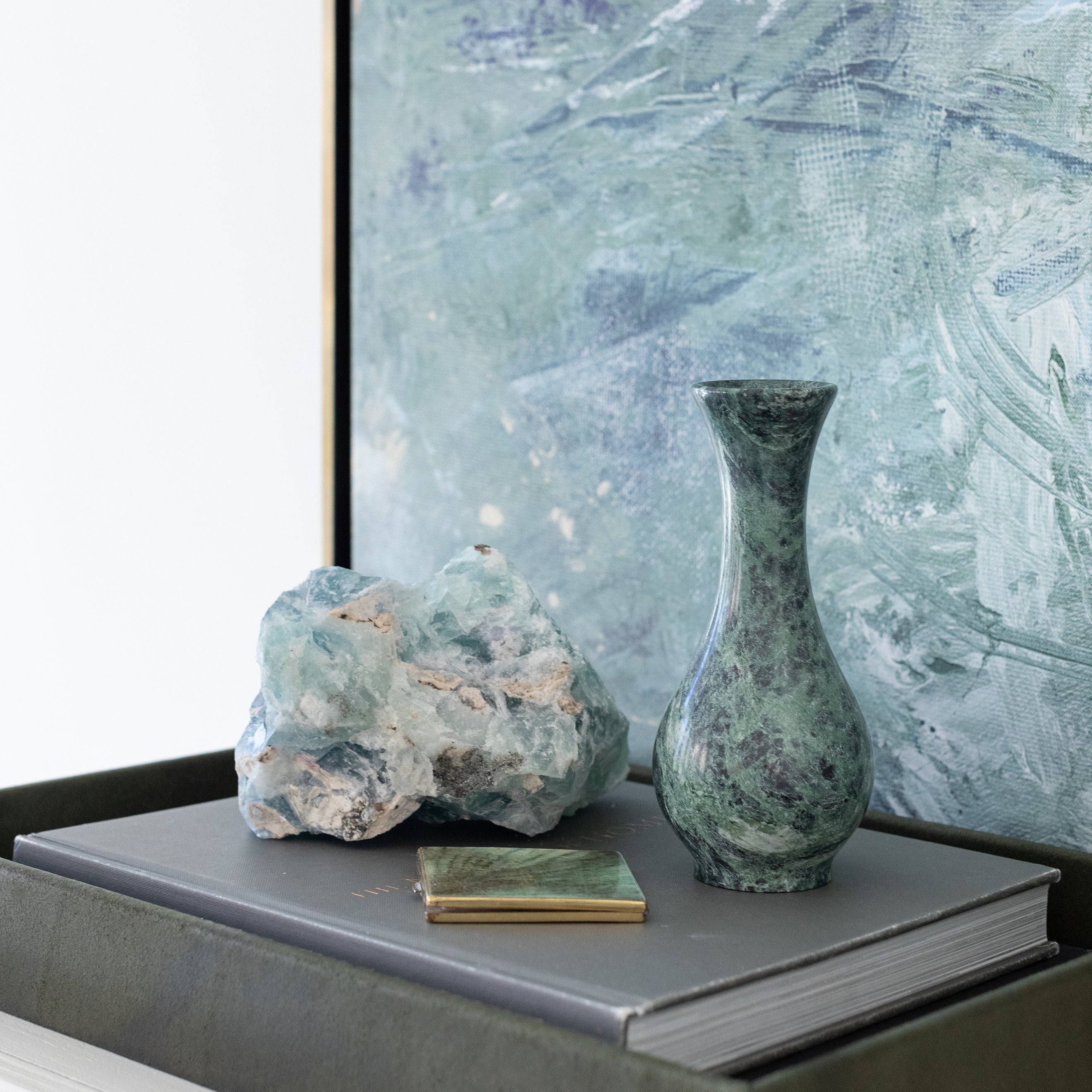Details of Green Marble canvas framed in Gallery Aged Brass, size 24 x 30