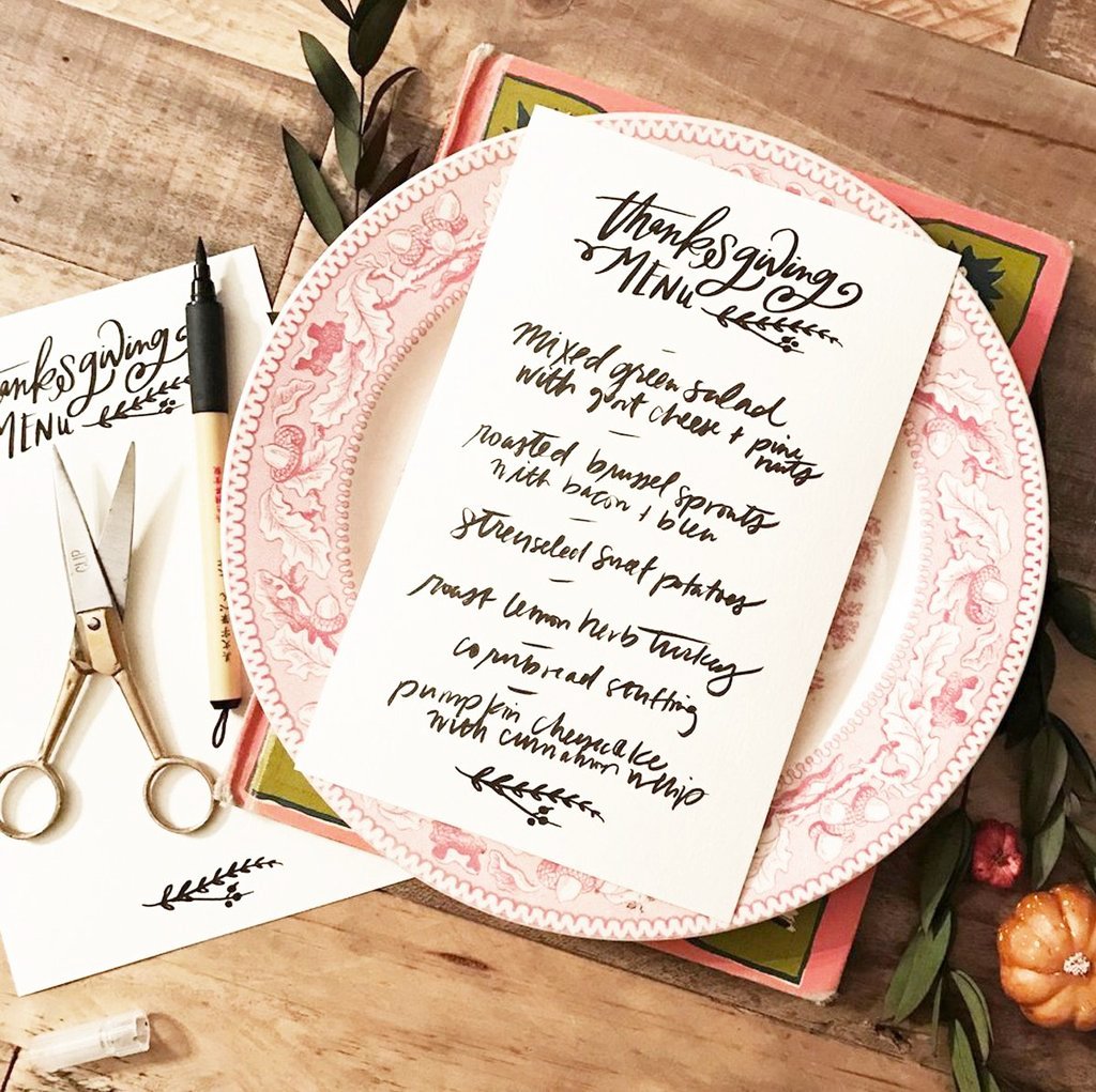 thanksgiving hosting pack, menu card in black and white
