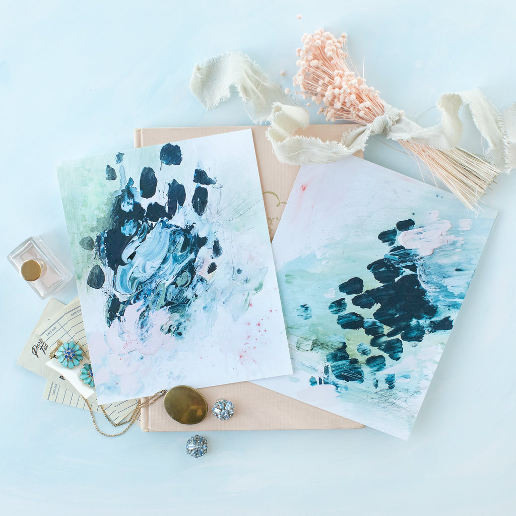 island storm and blue crush unframed art prints, both sized 8 x 10