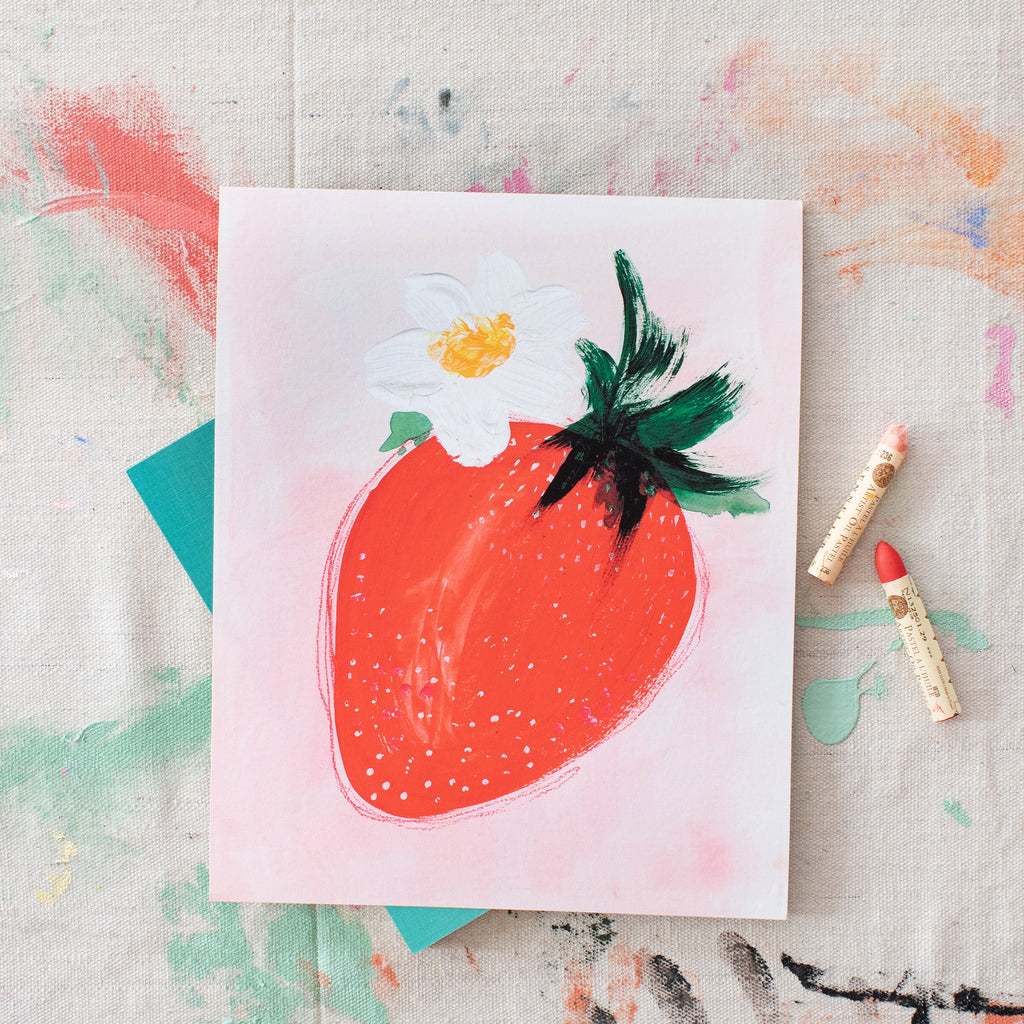 art print strawberry on blush, size 8 x 10