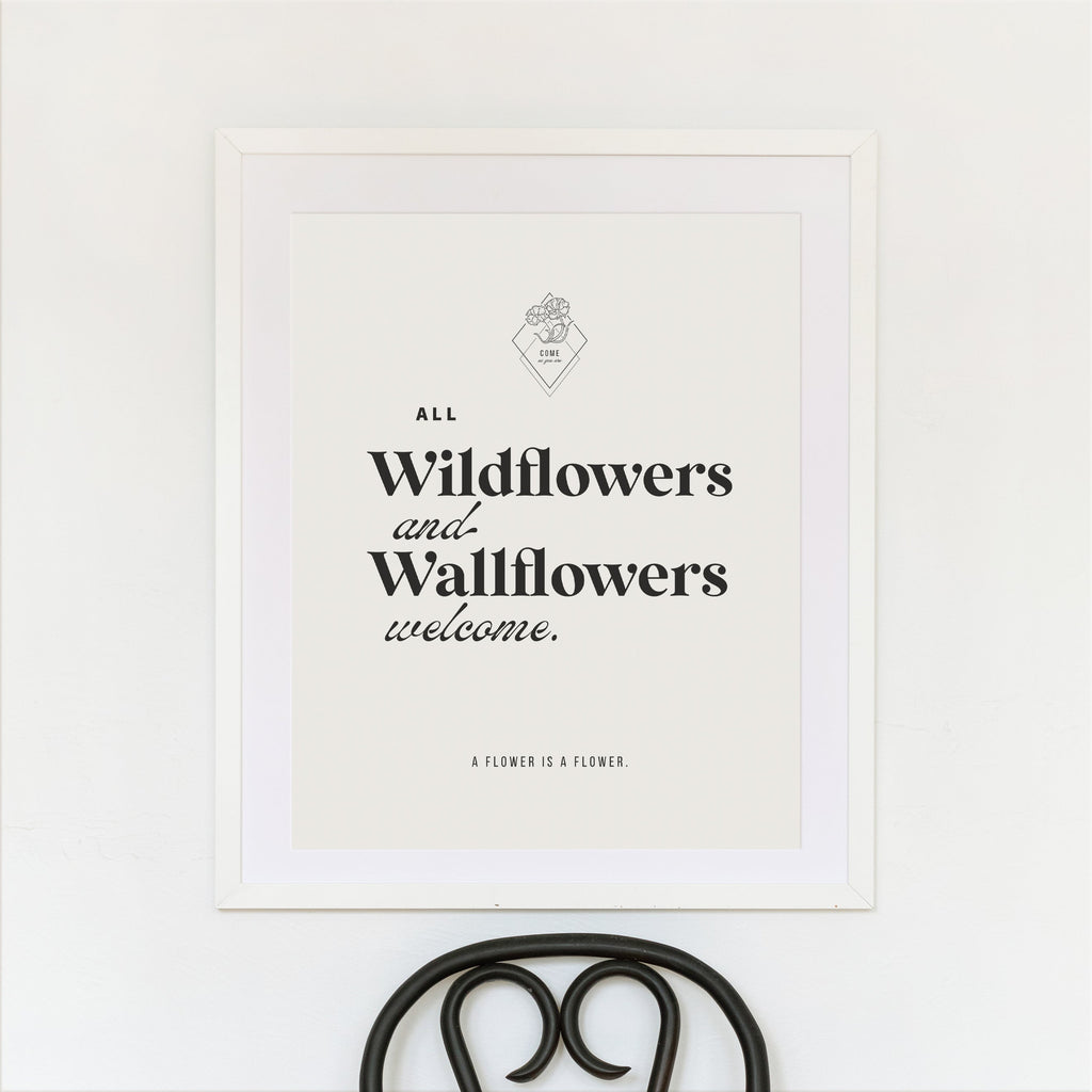 wildflowers & wallflowers in alabaster framed in simple white, size 19 x 24