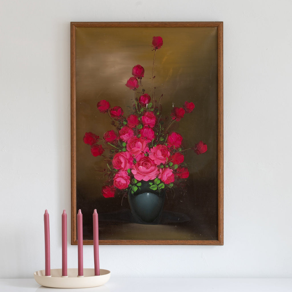 vintage happy, moody roses in custom frame, size 16 x 24