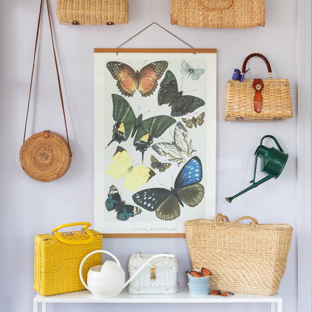 typical butterflies botanical with hanging canvas & kit in teak, size 16 x 24