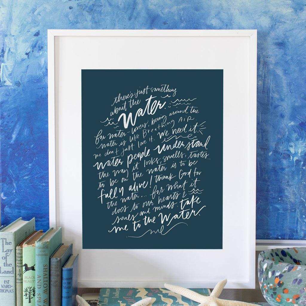 something about the water art print in interior navy, size 16 x 20