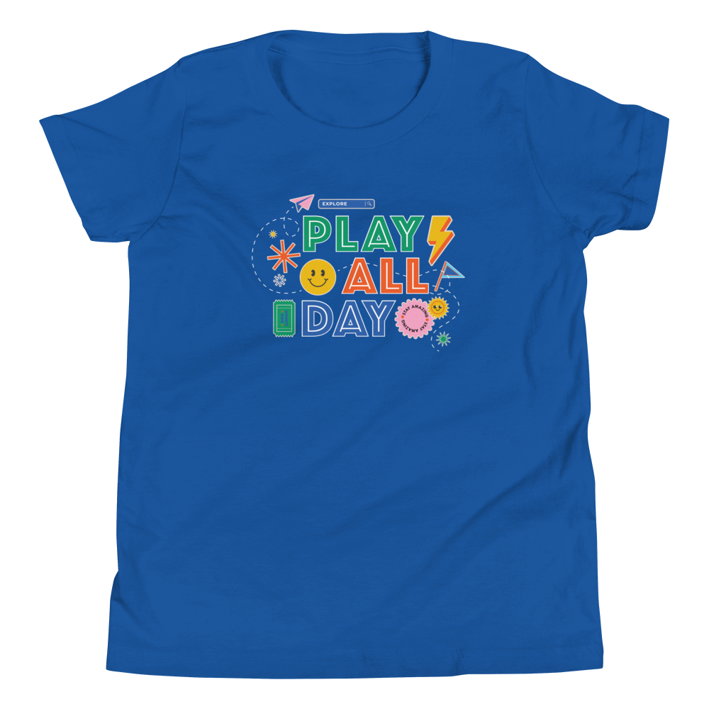 play all day kids tshirt design in royal blue